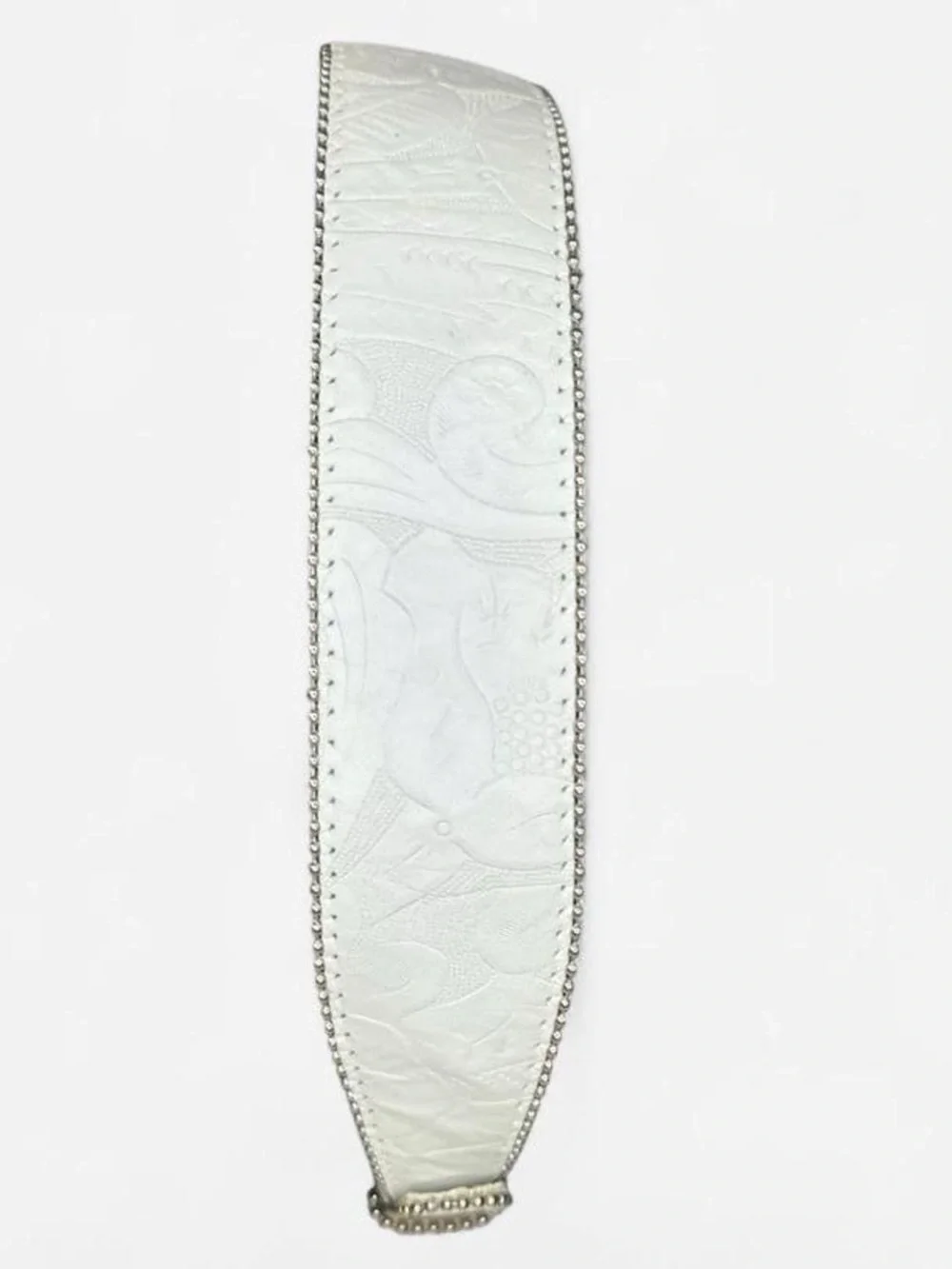 White Embossed Western-Style Genuine Leather Belt with Two-Tone Buckle